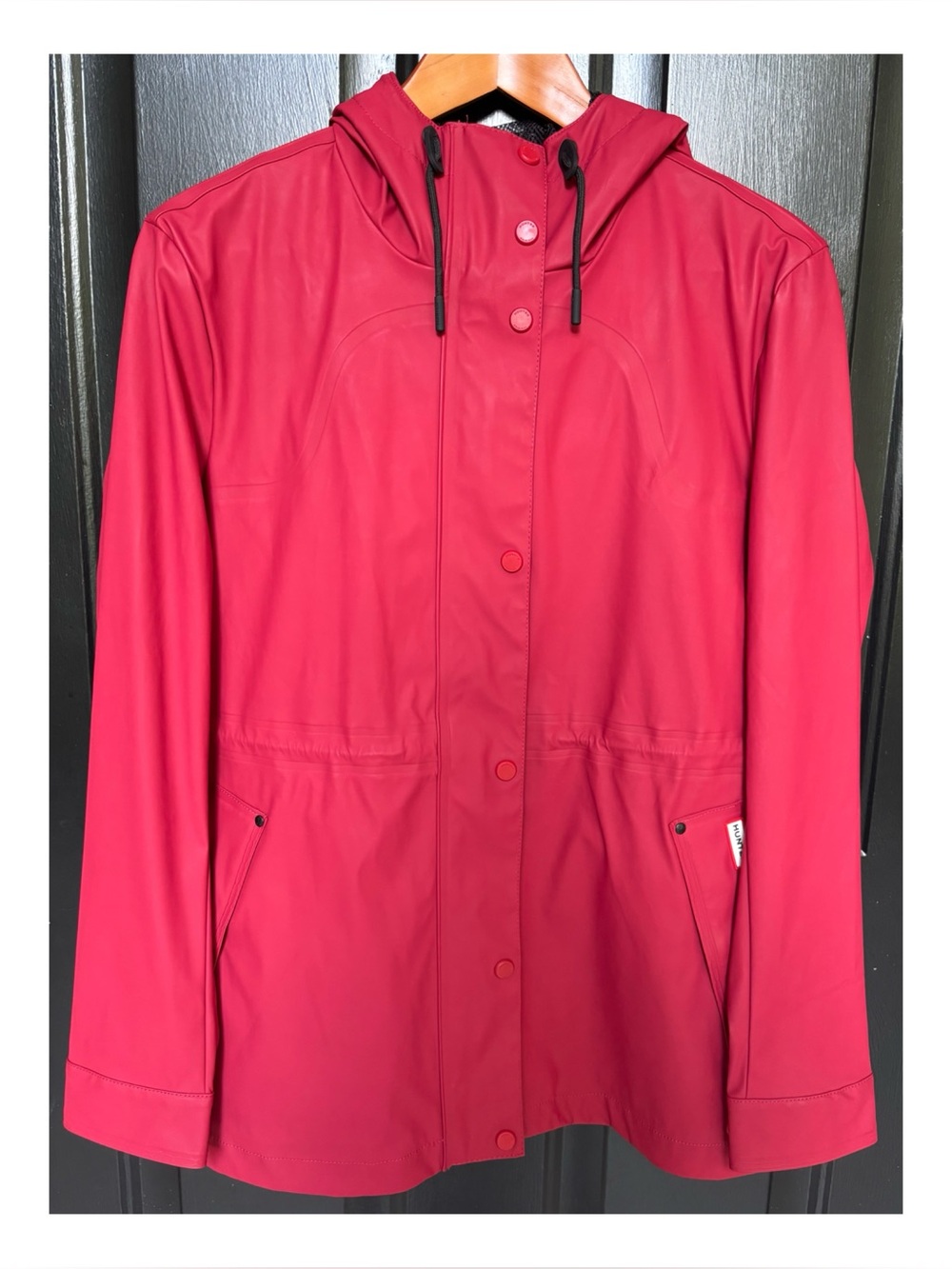NWOT Anthropologie Hunter Abby Rubberized Waterproof Rain Jacket In Cranberry S